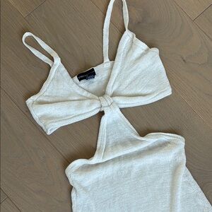 Cream Knit Tie-Front mini dress